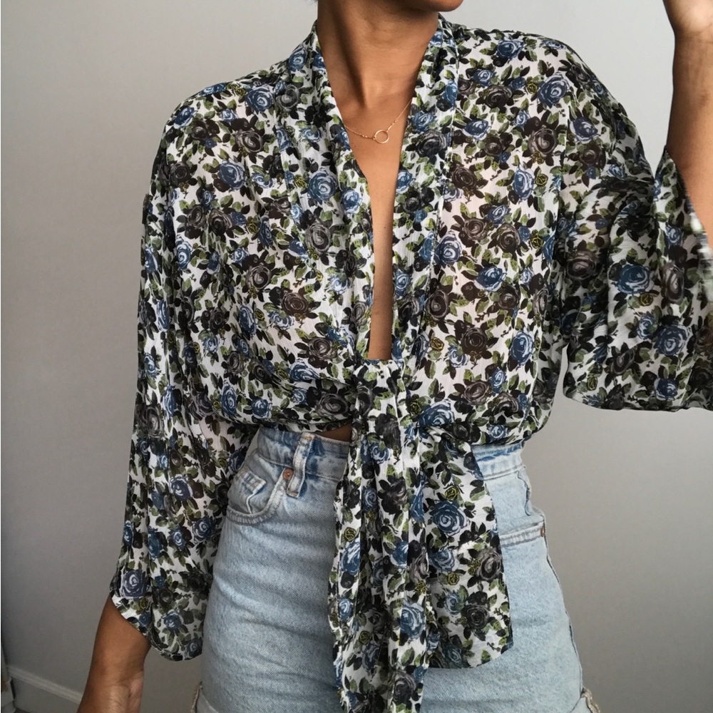 STYLE MINT WOMENS BLOUSE KIMONO ROSETTE LONG SLEEVE 4 - Picture 2 of 8